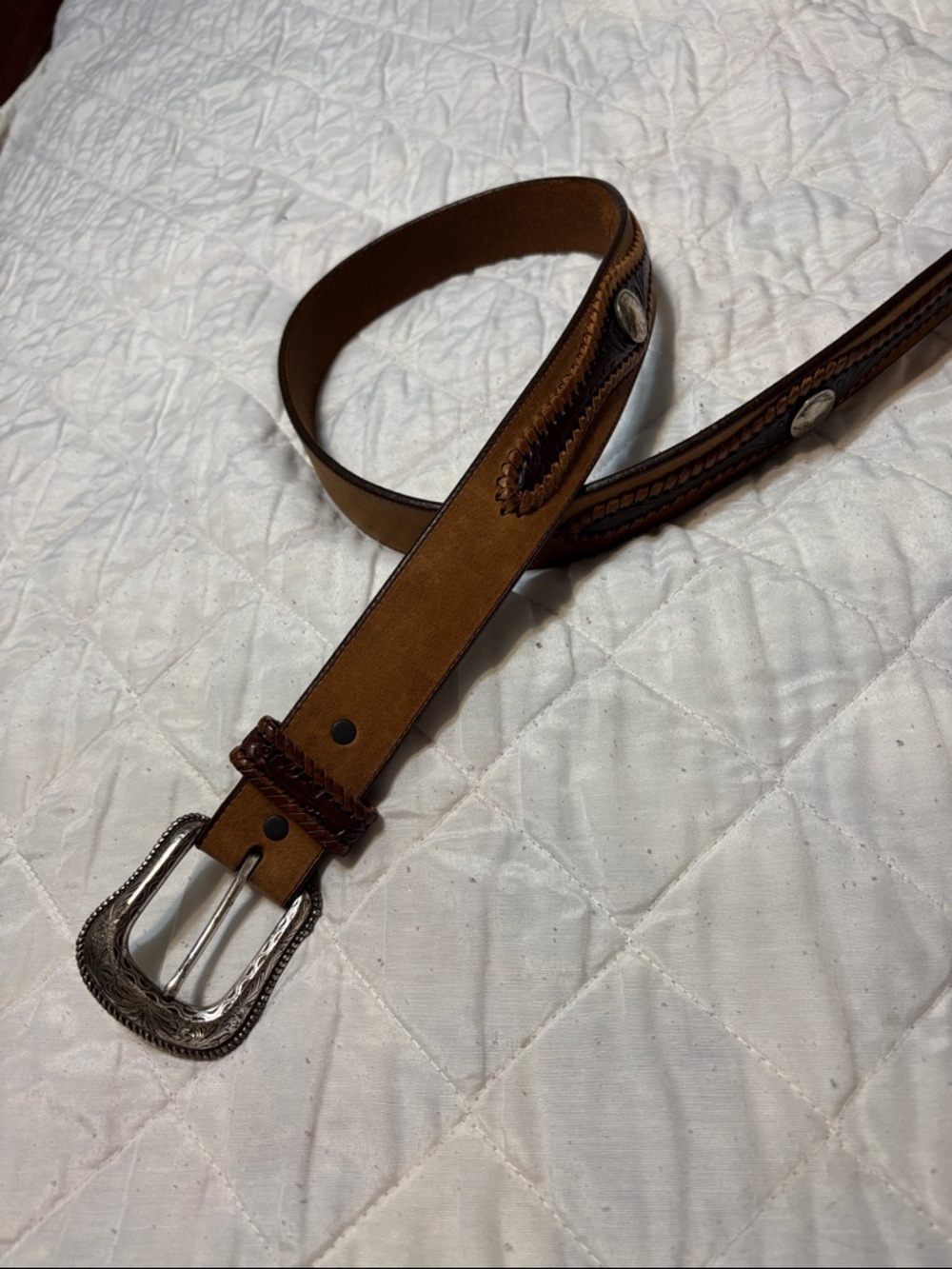 Tony Lama Men's Brown Leather Western Belt with Silver Buckle Sz 44 (7029L)
